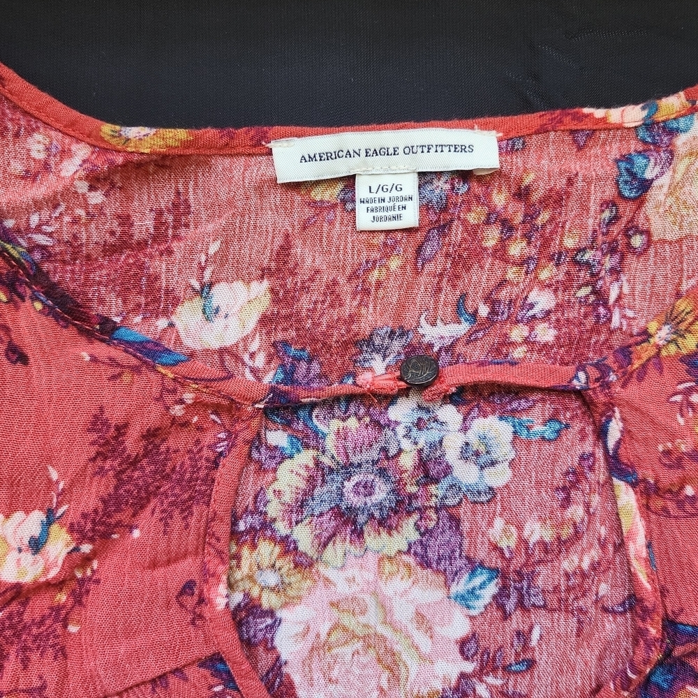 AE Floral 3/4 Sleeve Boho Blouse - Rust & Multicolor - Large - Picture 5 of 13